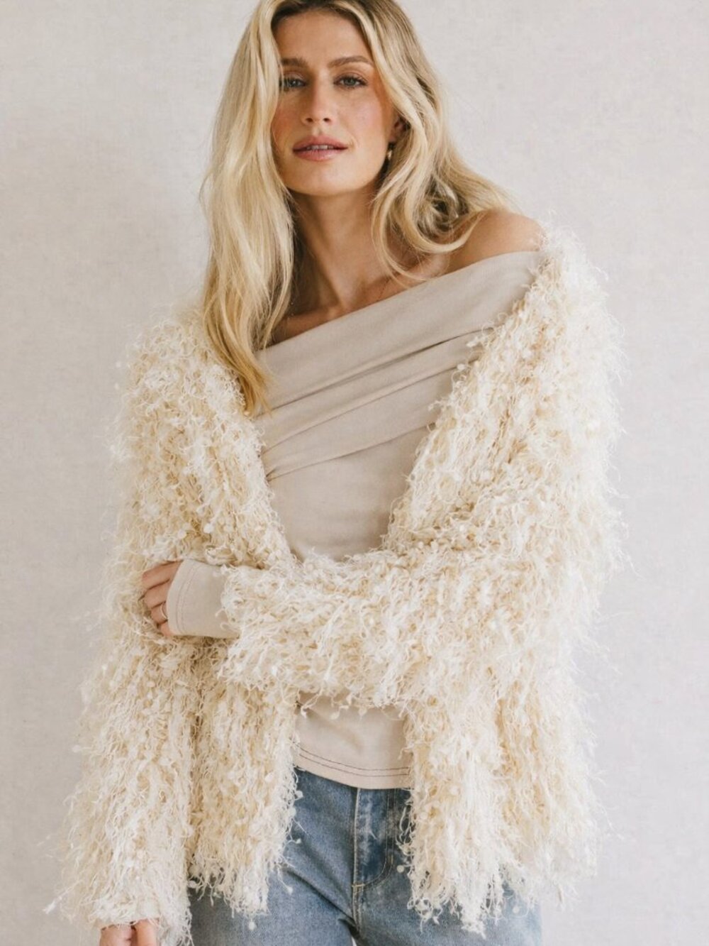 Statement piece, Shaggy knit open front cardigan, boho chic, Nado